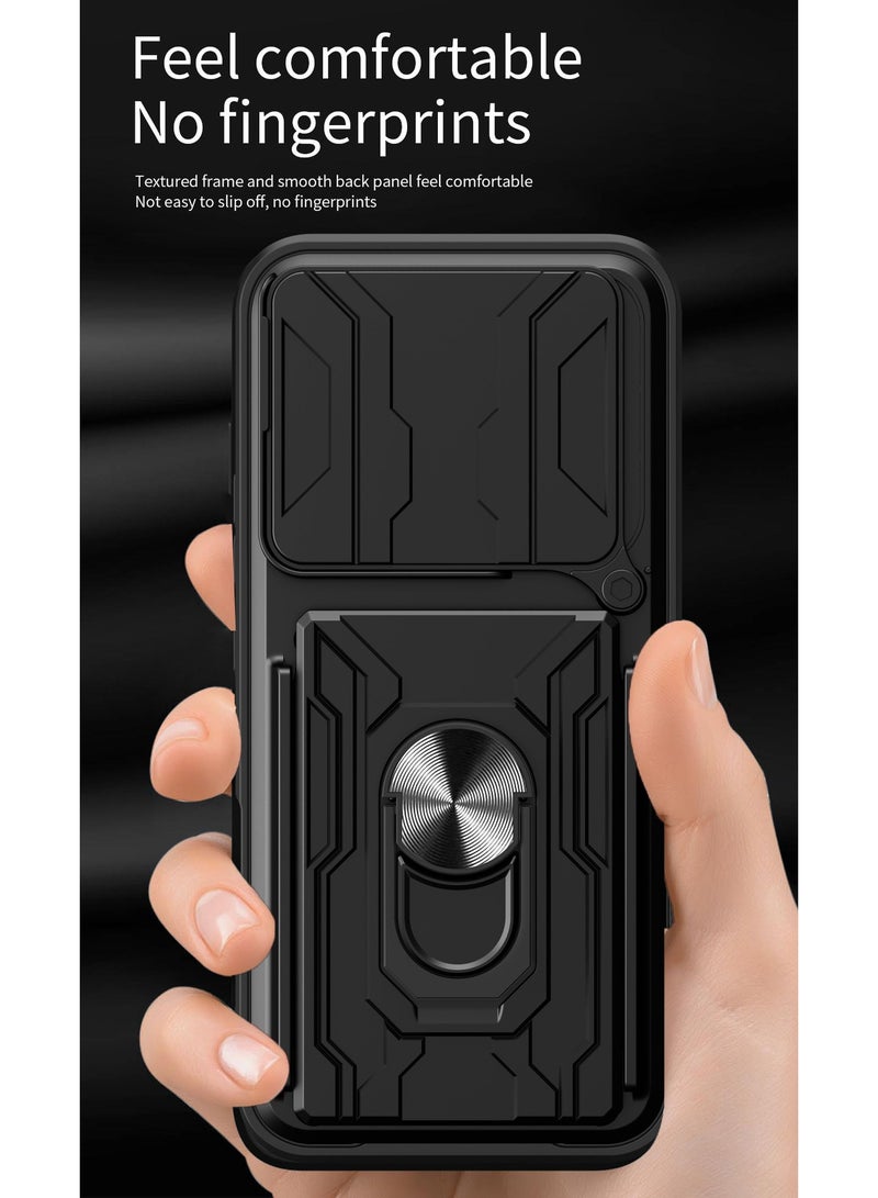 SanHu for Honor 400 LITE Case, Card Holder & Slide Camera Lens Cover, Magnetic Ring Holder Kickstand Protective Phone Case for Honor 400 LITE, Black - Image 4