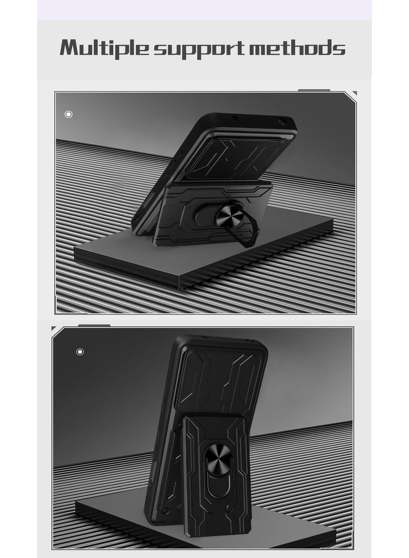 SanHu for Honor 400 LITE Case, Card Holder & Slide Camera Lens Cover, Magnetic Ring Holder Kickstand Protective Phone Case for Honor 400 LITE, Black - Image 2