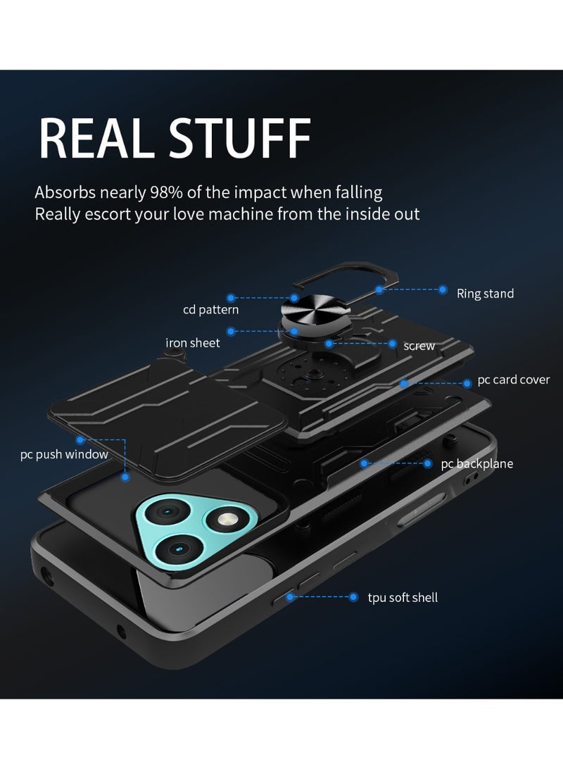 SanHu for Honor 400 LITE Case, Card Holder & Slide Camera Lens Cover, Magnetic Ring Holder Kickstand Protective Phone Case for Honor 400 LITE, Black - Image 3