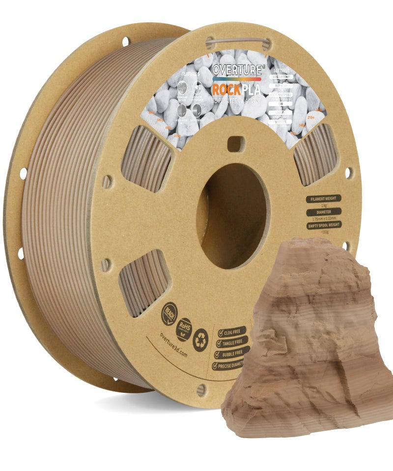 OVERTURE خيوط PLA من OVERTURE Rock 1.75 مم، خيوط PLA للطباعة ثلاثية الأبعاد رخامية 1 كجم (2.2 رطل)، دقة الأبعاد +/- 0.02 مم، تناسب معظم طابعات FDM (صخور رسوبية) - Image 1