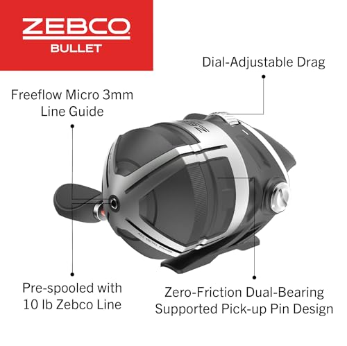 Zebco Bullet Spincast Fishing Reel, Size 30 Reel, Fast 29.6 Inches Per Turn, GripEm All-Weather Handle Knobs, Pre-Spooled with 10-Pound Zebco Fishing Line, Black - Image 4