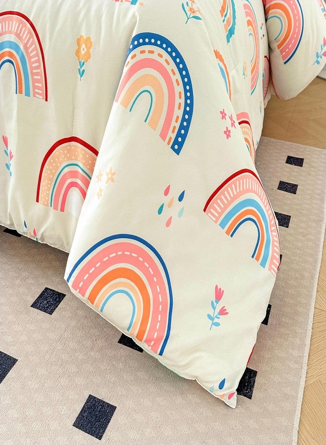 Btargot Lightweight Soft 3 Piece Rainbow Comforter Set with 2 Pillow Covers, Cartoon Love Hearts Flowers and Grass Bedding Set for Girls Kids, Twin Multi-Color - Image 4