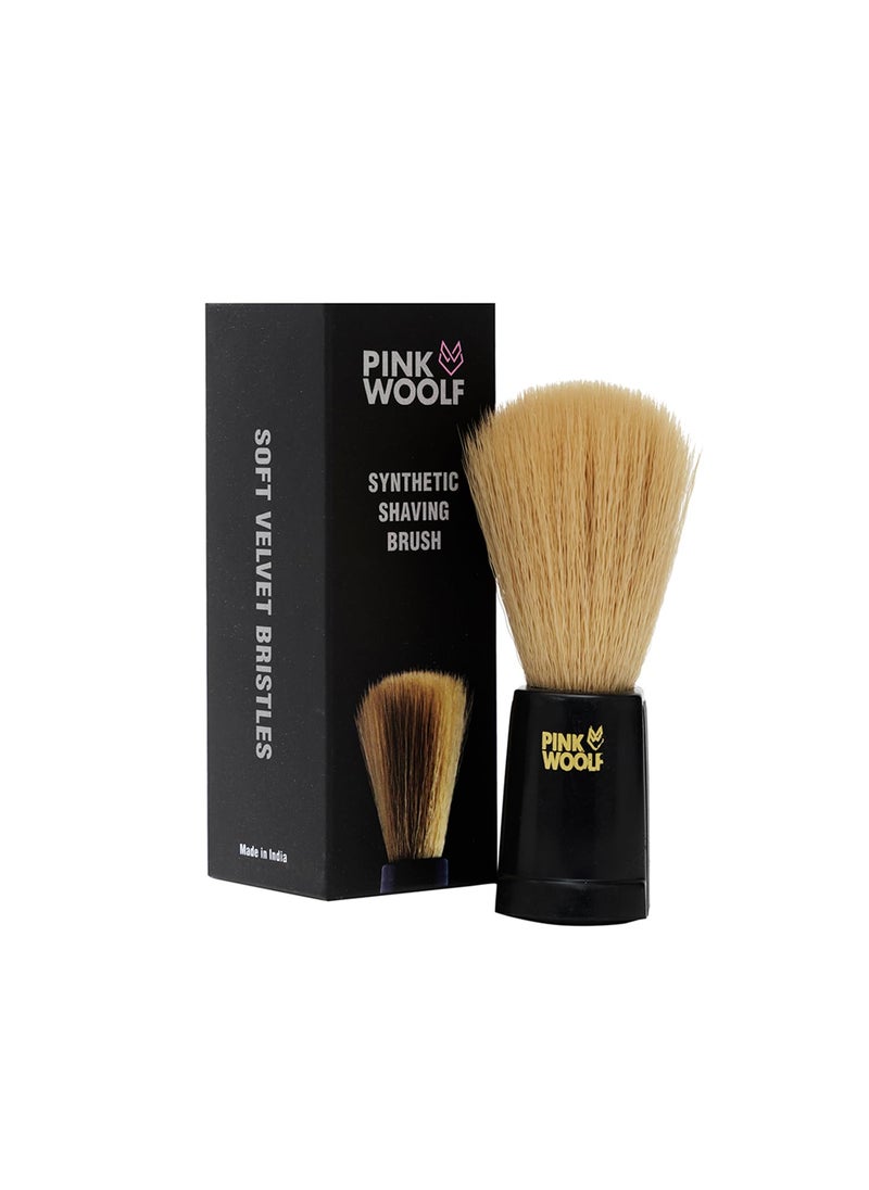 PINK WOOLF Synthetic Shaving Brush for Men | Engineered Black Plastic Handle | Vegan Friendly Shave Brush | 22mm Knot | "Velvet" Soft Feel for Wet Shaving | Ideal Gift for Men 