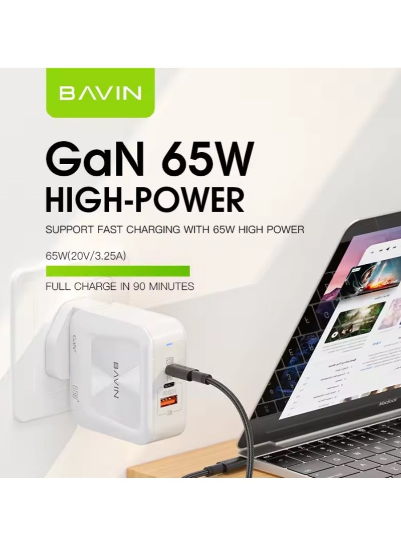 BAVIN custom PD 20w qc3.0 usb type c port uk plug fast charging mobile phone 65w charger gan PC822E - Image 2
