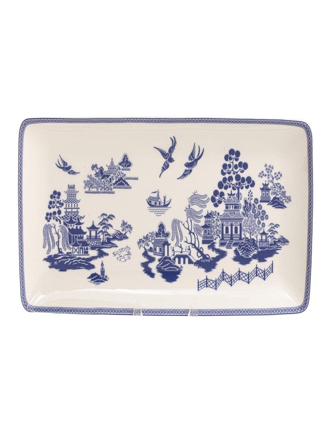 Grace Teaware Bone China Blue Willow Serving Tray 9.75 x 5-Inch (Single) - Image 1