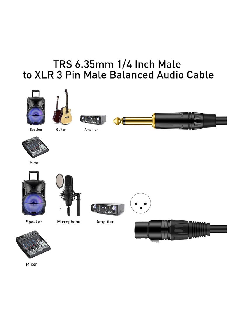 6FT XLR to TS 6.35mm Mic Cable, 1/4 Inch Audio Cord, Mono 6.35mm Male to XLR Female Unbalanced Interconnect Cable for Microphone, Guitar, Mixer, AMP - Perfect for Studio and Live Sound - Image 2
