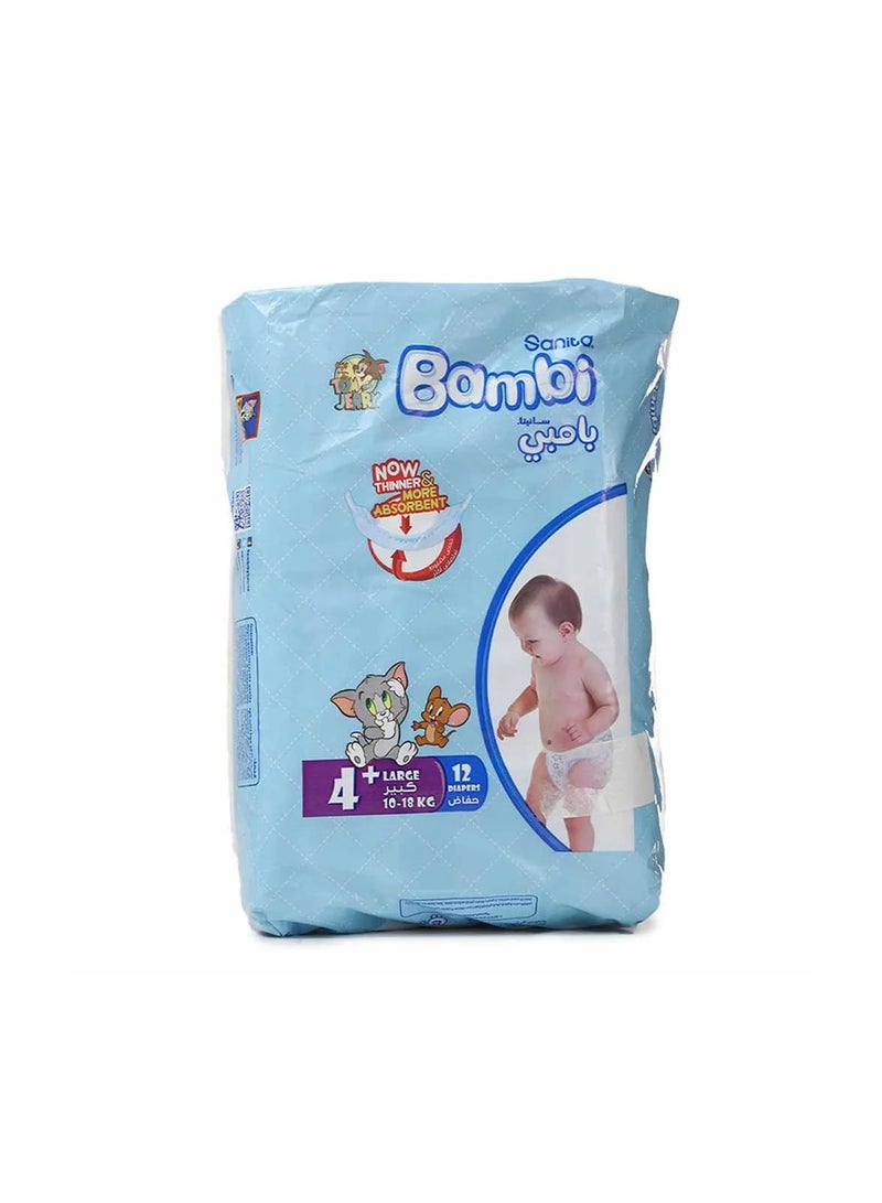 Baby Diapers 4+ Large 10- 18Kg 12 Diapers