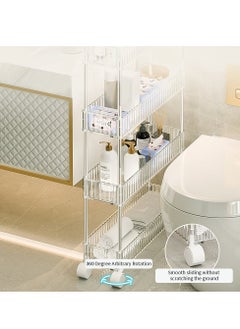 XiuWoo 3 Tier Clear Metal Storage Cart, Slim Rolling Storage Cart, Mobile Organizer Shelf Cart, Slim Storage Shelf, Mobile Narrow Rolling Cart, Home Storage Rack for Home Office with Removable Wheels, Hooks  - Image 2