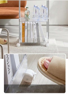 XiuWoo 3 Tier Clear Metal Storage Cart, Slim Rolling Storage Cart, Mobile Organizer Shelf Cart, Slim Storage Shelf, Mobile Narrow Rolling Cart, Home Storage Rack for Home Office with Removable Wheels, Hooks  - Image 3