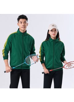 Generic Casual Unisex Spring Autumn Running Sweatshirt Couple Matching Open Cardigan Style Health Fabric Inner Soft Cotton Polyester Green 