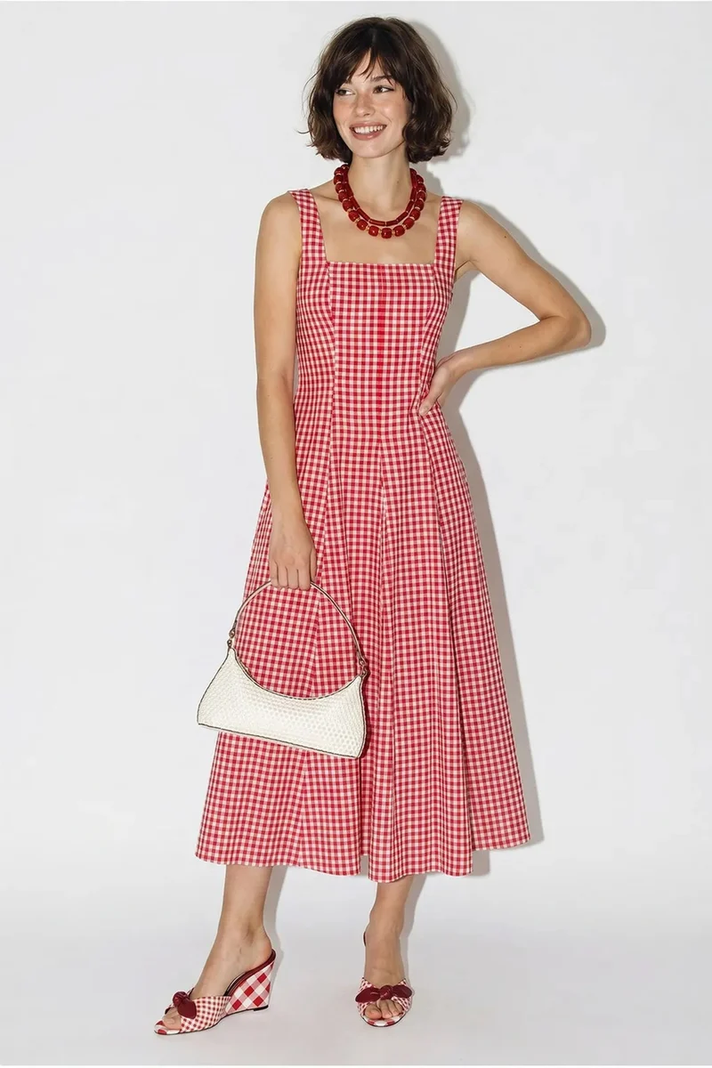 بيانكو لوتشي LUCCI Plaid Midi A-Line Dress