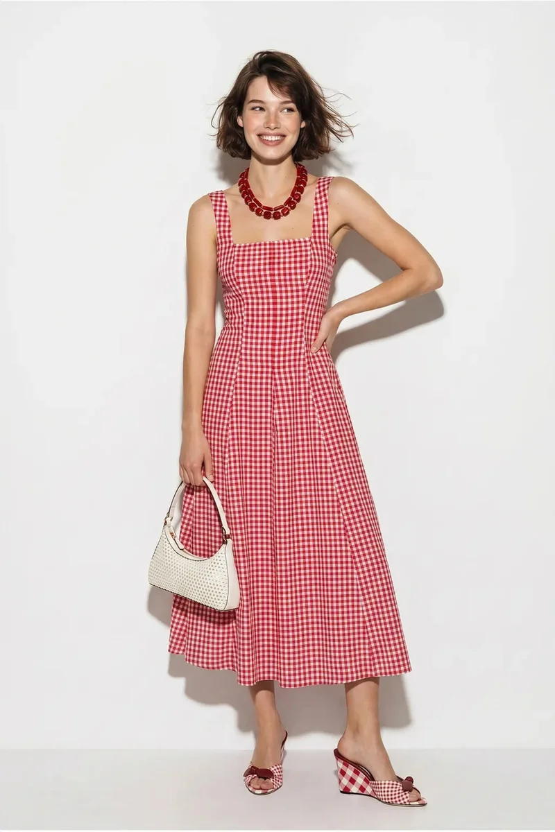 بيانكو لوتشي LUCCI Plaid Midi A-Line Dress