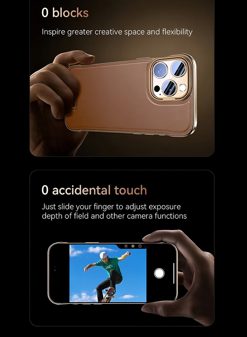 Wtech Apple iPhone 16 Pro 5G 2024 Luxury Leather Thin Metal Phone Case, Anti-Fallen Cover Without Frame Light Phone Shield Case Cover - Light Brown - Image 4