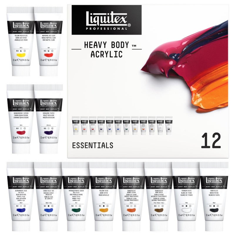 Liquitex ليكوِتكس بروفيشنال هيفي بودي أكريليك بينت، 12 x 22مل (0.74-أوقية)، إيسينشالز سيت - Image 1