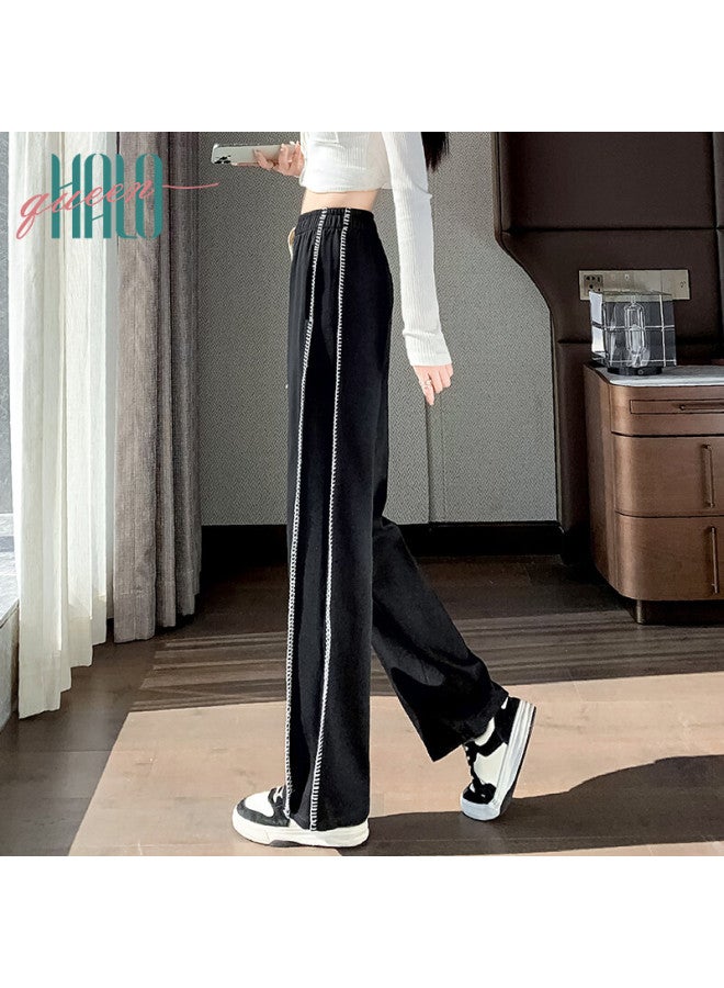 HALOQUEEN Halo Queen Wide-leg Pants For Women, Summer Thin Loose Straight-leg Floor-length Trousers, Cool Pants, Black, H135k6720 - Image 3