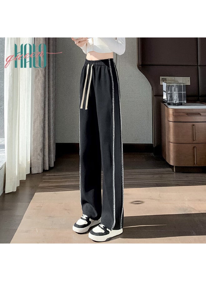 HALOQUEEN Halo Queen Wide-leg Pants For Women, Summer Thin Loose Straight-leg Floor-length Trousers, Cool Pants, Black, H135k6720 - Image 4