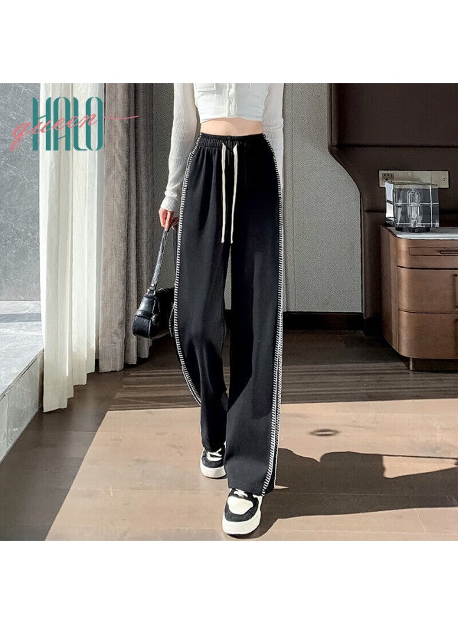 HALOQUEEN Halo Queen Wide-leg Pants For Women, Summer Thin Loose Straight-leg Floor-length Trousers, Cool Pants, Black, H135k6720 - Image 1