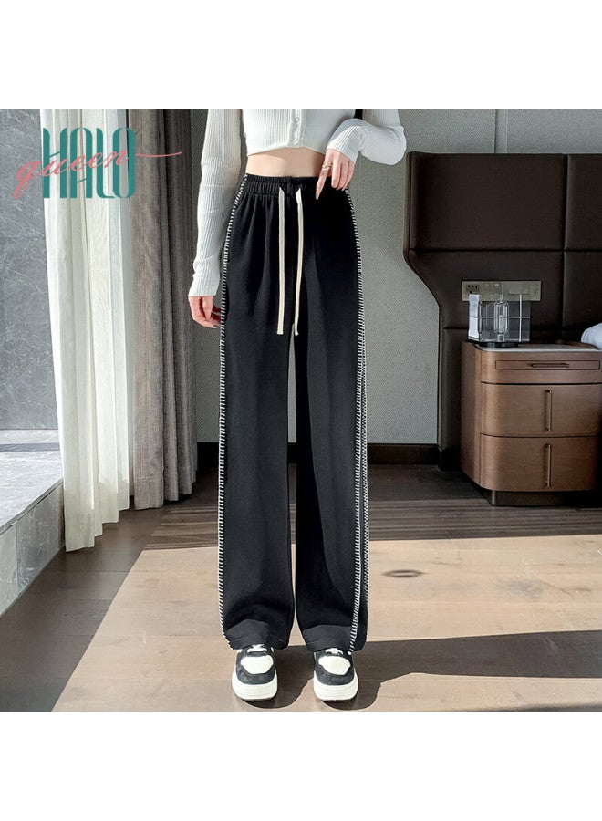 HALOQUEEN Halo Queen Wide-leg Pants For Women, Summer Thin Loose Straight-leg Floor-length Trousers, Cool Pants, Black, H135k6720 - Image 5