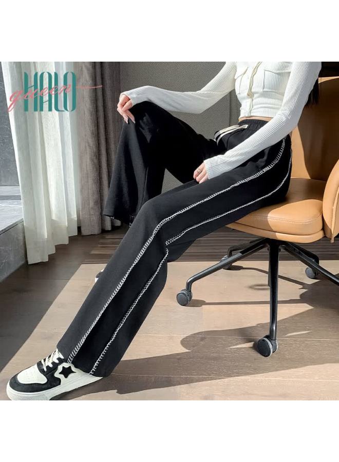 HALOQUEEN Halo Queen Wide-leg Pants For Women, Summer Thin Loose Straight-leg Floor-length Trousers, Cool Pants, Black, H135k6720 - Image 2