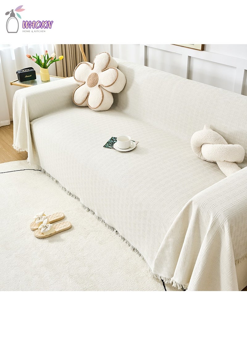 دبليو أيه أو كي أن غطاء أريكة متعدد الأغراض، أنيق، غير قابل للانزلاق، قابل للعكس، بطانية مزخرفة للأريكة، غطاء أريكة على الطراز الاسكندنافي مع هامش مزخرف، أغطية مقاومة للخدش، أغطية شينيل للأرائك، أغطية أريكة كبيرة للفصول الأربعة، غطاء أريكة عالي الكثافة، واقي أريكة (بيج) - Image 1