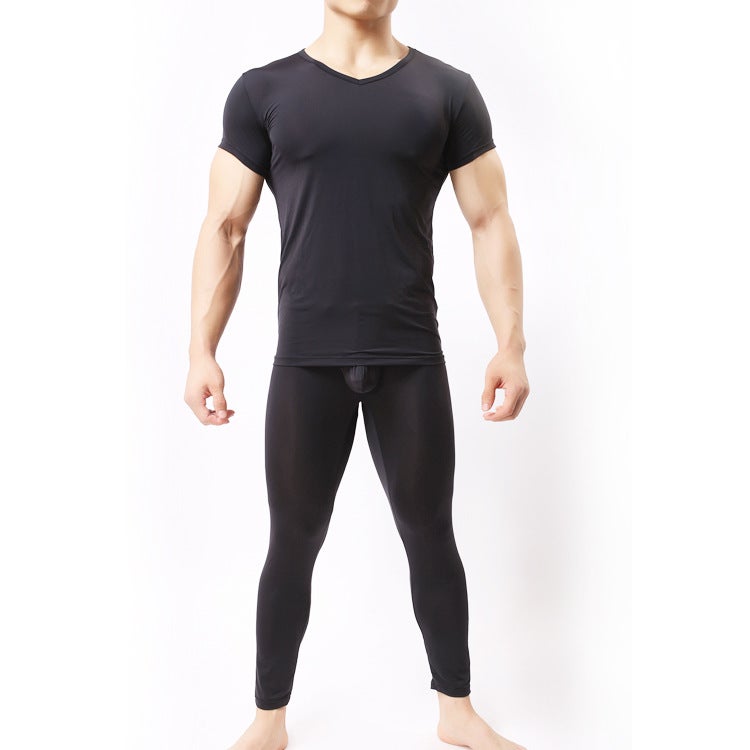 Ultra-Thin Short-Sleeved Men'S Sports Base T-Shirt Solid Color Nylon Comfortable Soft Underwear T-Shirt - Image 2