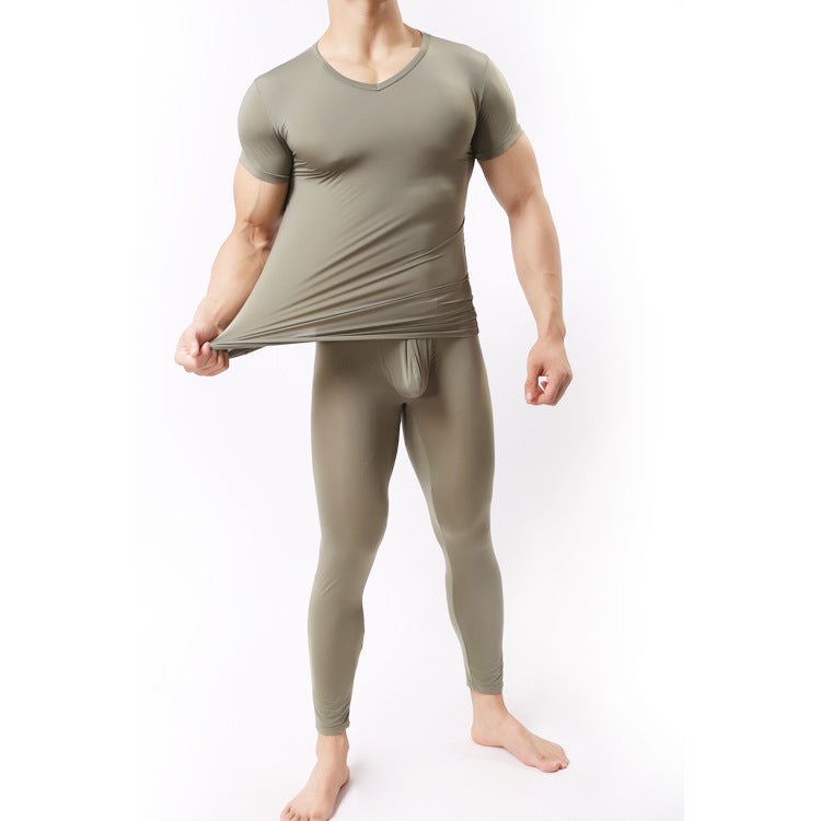 Ultra-Thin Short-Sleeved Men'S Sports Base T-Shirt Solid Color Nylon Comfortable Soft Underwear T-Shirt - Image 3