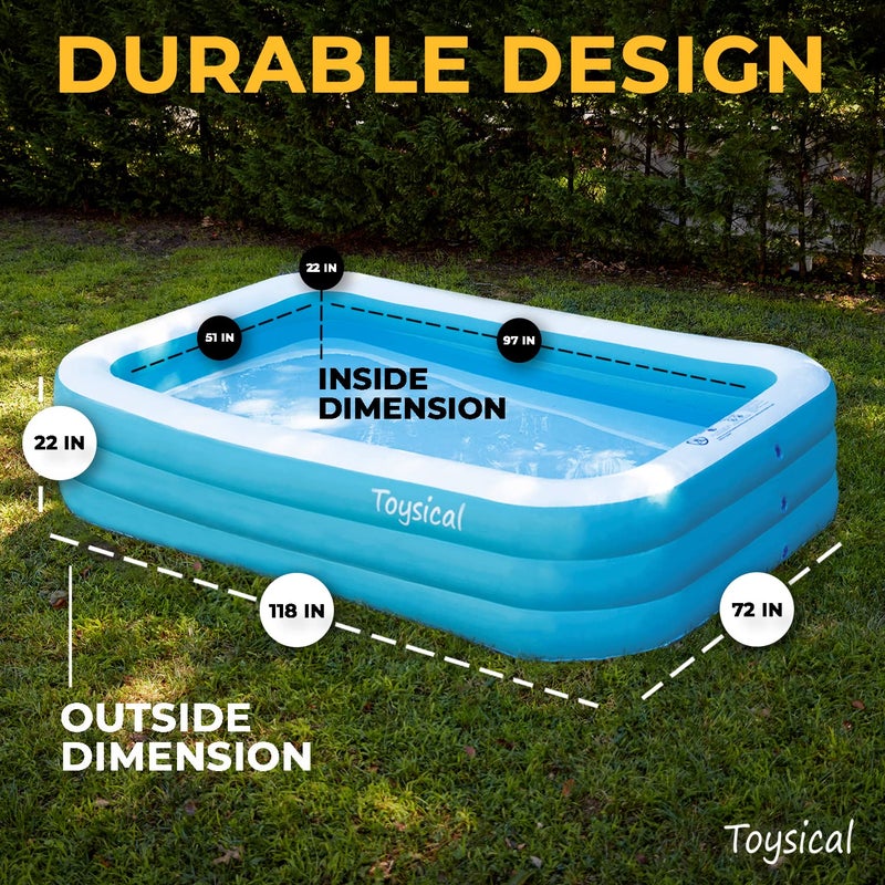 Toysical Inflatable Pool for Kids and Adults with Pump - 118 x 72 x 22 - More Durable Than Other Blow up Pools for Adults - Includes Patches - Image 4