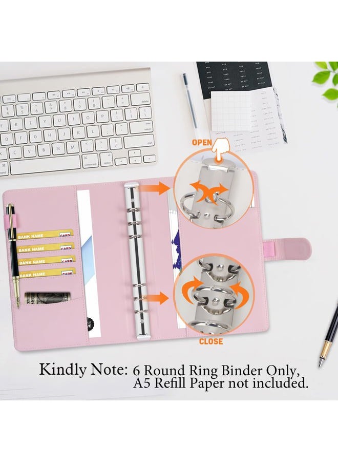 Toplive A5 Binder 6 Ring Personal Organizer Planner Binder Cover Makaron Pink Portfolio Folder for Women with Macaron Colors - Image 4