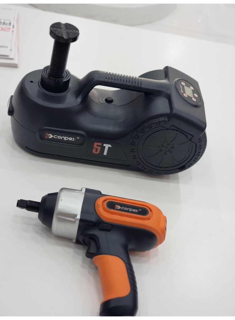 كونبيكس رافعة سيارة هيدروليكية كهربائية ٥ أطنان، طقم رفع أرضي محمول، لاستبدال الإطارات وإصلاح السيارات في حالات الطوارئ على الطرق، مزود بمضخة نفخ مدمجة، وضوء LED، ومفتاح ربط يدوي. - Image 1