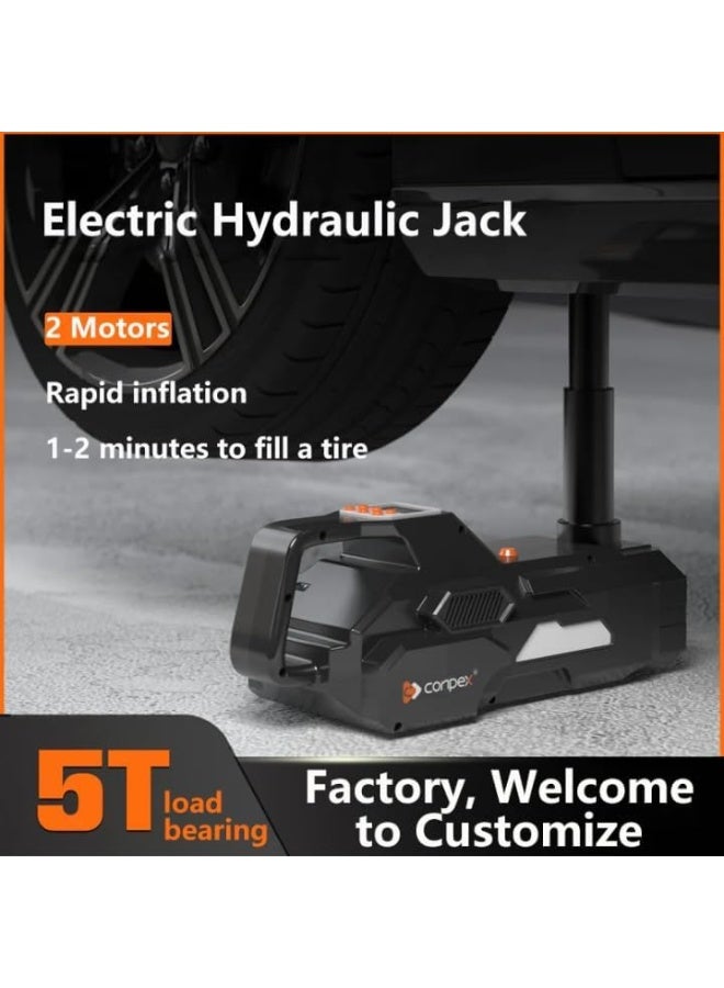 كونبيكس رافعة سيارة هيدروليكية كهربائية ٥ أطنان، طقم رفع أرضي محمول، لاستبدال الإطارات وإصلاح السيارات في حالات الطوارئ على الطرق، مزود بمضخة نفخ مدمجة، وضوء LED، ومفتاح ربط يدوي. - Image 4