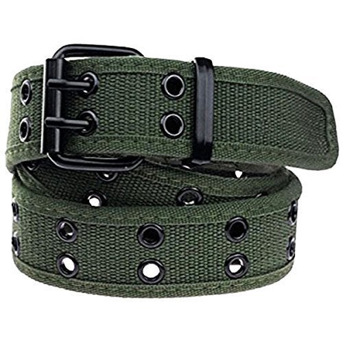 moonsix Canvas Web Belts for Men,Solid Color Casual Double Hole Grommet Belt,Green - Image 5