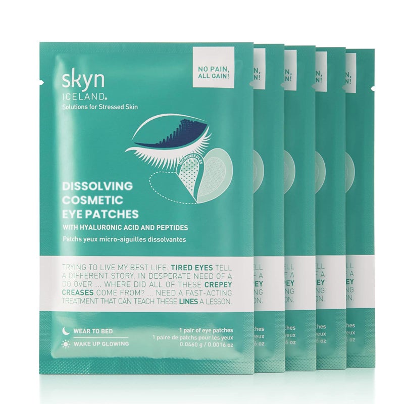 skyn ICELAND Dissolving Microneedle Under Eye Patches with 39% Hyaluronic Acid and Peptides, No Slip Overnight Eye Mask for Fine Lines, Wrinkles and Firming, Vegan, All Skin Types, 5 Pairs - Image 1