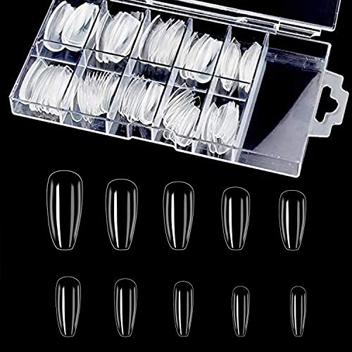 FAMEZA 100 Pcs Clear Coffin Nails, Ballerina Nail Tips, Full Cover Acrylic Nails False Nail Tips (10 Sizes) - Image 1