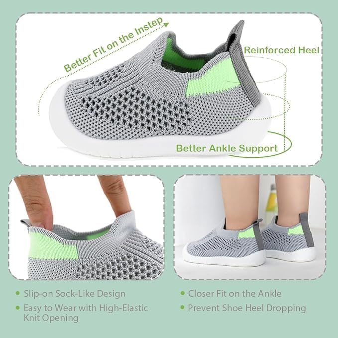 ZONEY Baby Shoes Toddler First Walking Shoes Infant Sneakers Breathable Knitted Mesh Grey - Image 4