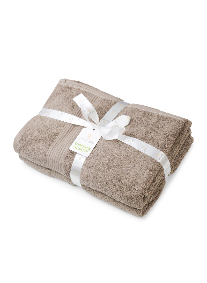 REZLAN UAE REZLAN Luxury 2-Piece Bath Sheet Set - 600 GSM Premium Cotton (100×155 cm/40×61 in) - Beach & Bath Towels - P.BROWN - Image 2