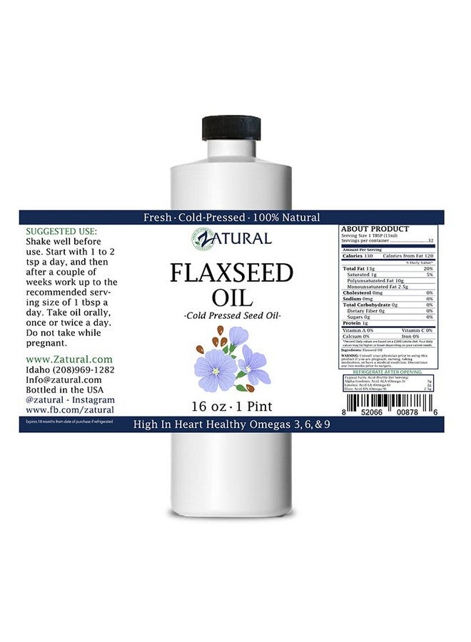 Zatural Flaxseed Oil Organically Grown 100% Pure Flax Seeds Cold Pressed Vegan Omega Fatty Acids 16oz - Image 2