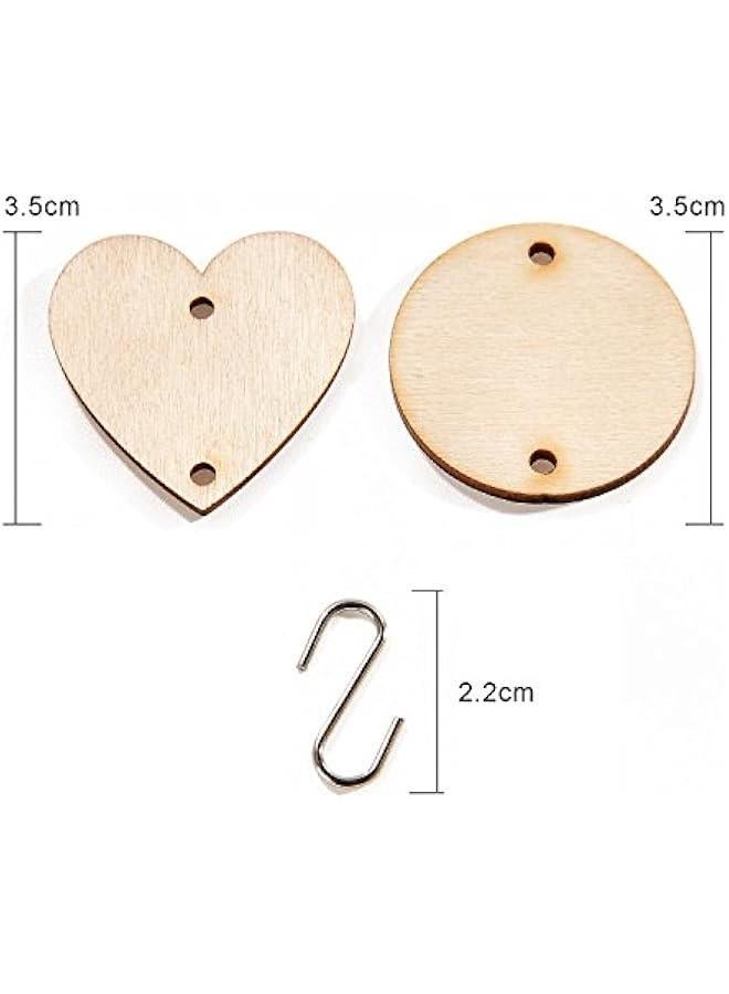 Arabest 240 Pcs Wooden Circle Set 120 Pcs Wooden Heart Round Tags with Holes 120 Pcs S Shaped Hook Connectors Wood Ornaments for Birthday Chore Board - Image 2