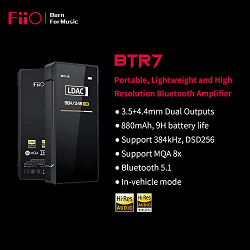 FiiO BTR7 Headphone Amp Bluetooth Receiver High Resolution Portable DAC Supports LDAC/aptX HD/MQA 384K/32Bit DSD256 for Phone/PC/Car/Home Audio (Comes with USB Type C to Lightning Cable) - Image 2