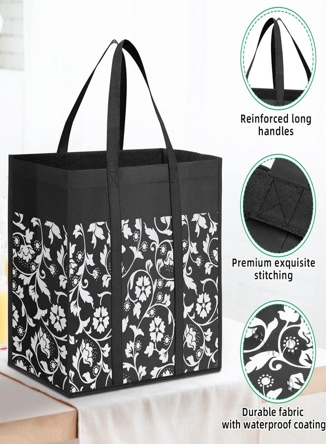 WOWBOX Reusable Grocery Bags Foldable Tote Bags bulk with Reinforced Handles Shopping Bags for Groceries Heavy Duty Large bags Kitchen Reusable Grocery Bags with Waterproof Coating 4-Pack, Black - Image 5