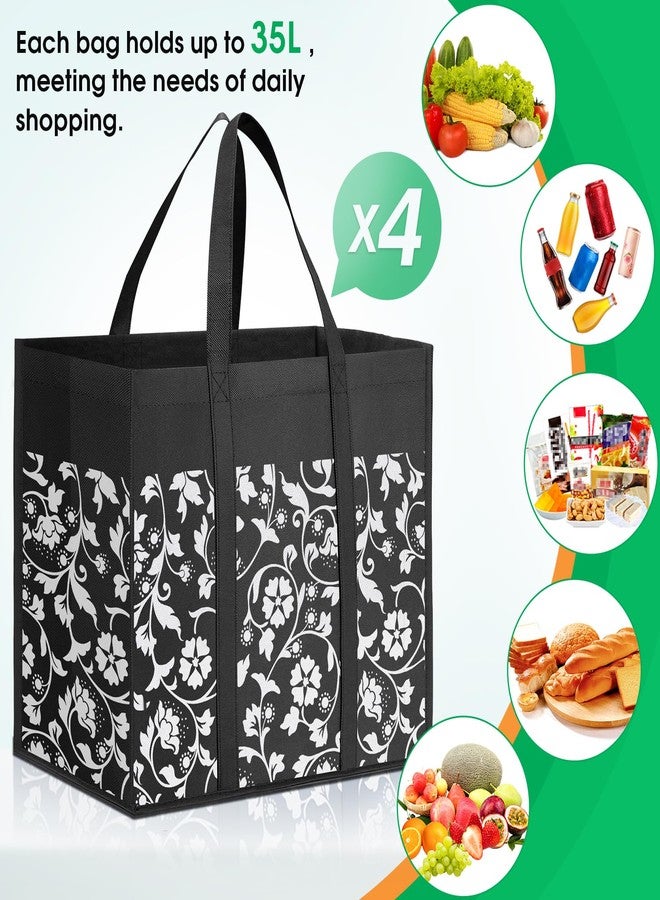 WOWBOX Reusable Grocery Bags Foldable Tote Bags bulk with Reinforced Handles Shopping Bags for Groceries Heavy Duty Large bags Kitchen Reusable Grocery Bags with Waterproof Coating 4-Pack, Black - Image 4