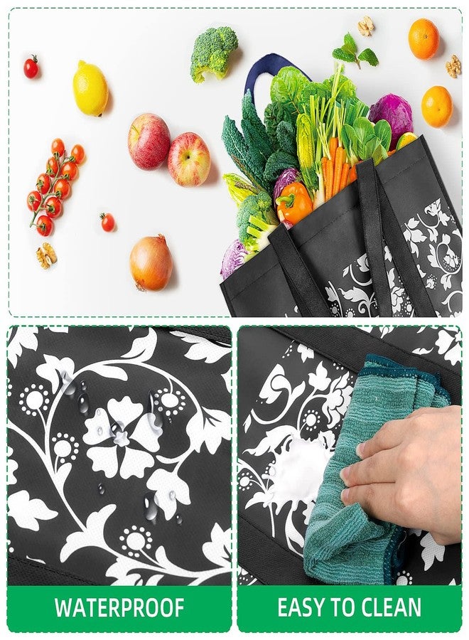 WOWBOX Reusable Grocery Bags Foldable Tote Bags bulk with Reinforced Handles Shopping Bags for Groceries Heavy Duty Large bags Kitchen Reusable Grocery Bags with Waterproof Coating 4-Pack, Black - Image 3