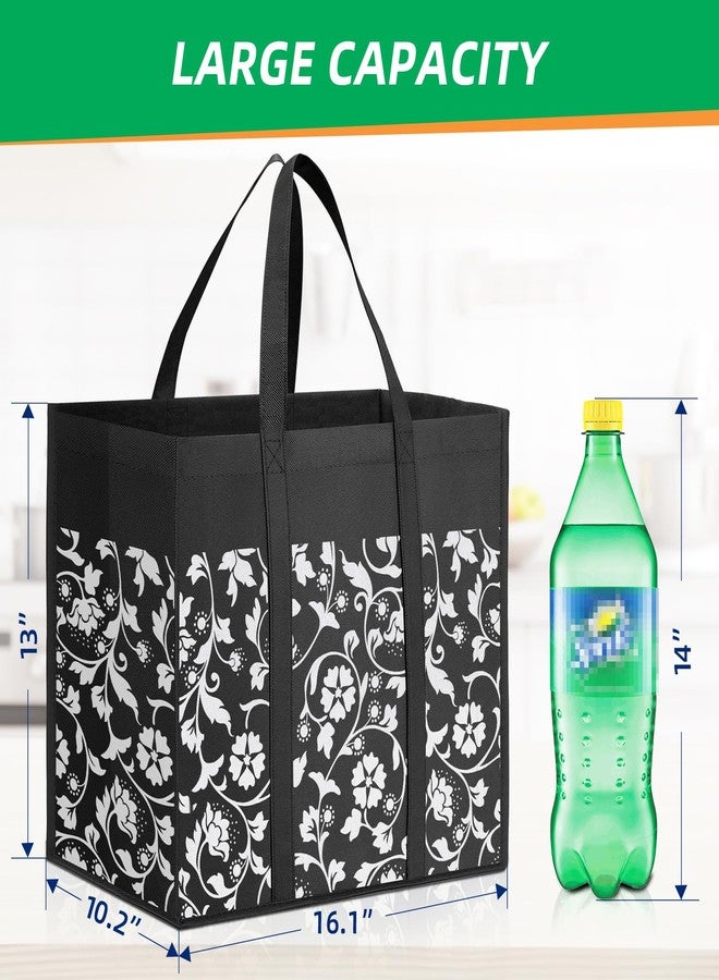 WOWBOX Reusable Grocery Bags Foldable Tote Bags bulk with Reinforced Handles Shopping Bags for Groceries Heavy Duty Large bags Kitchen Reusable Grocery Bags with Waterproof Coating 4-Pack, Black - Image 2