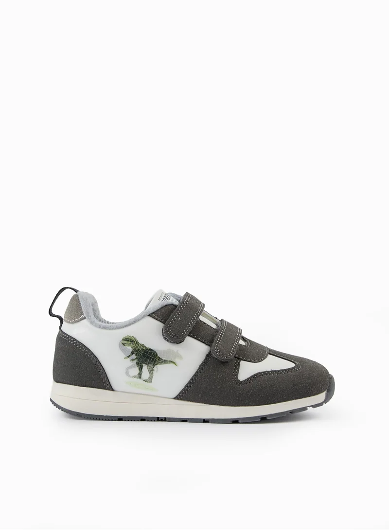 زيبي Dual-Material Trainers for Boys 'Dinosaur', White/Dark Grey