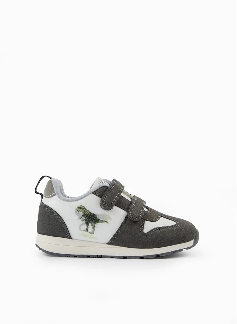 زيبي Dual-Material Trainers for Boys 'Dinosaur', White/Dark Grey