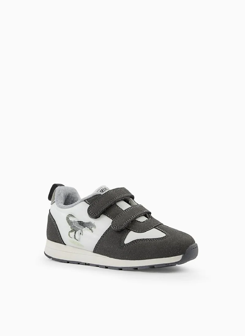 زيبي Dual-Material Trainers for Boys 'Dinosaur', White/Dark Grey