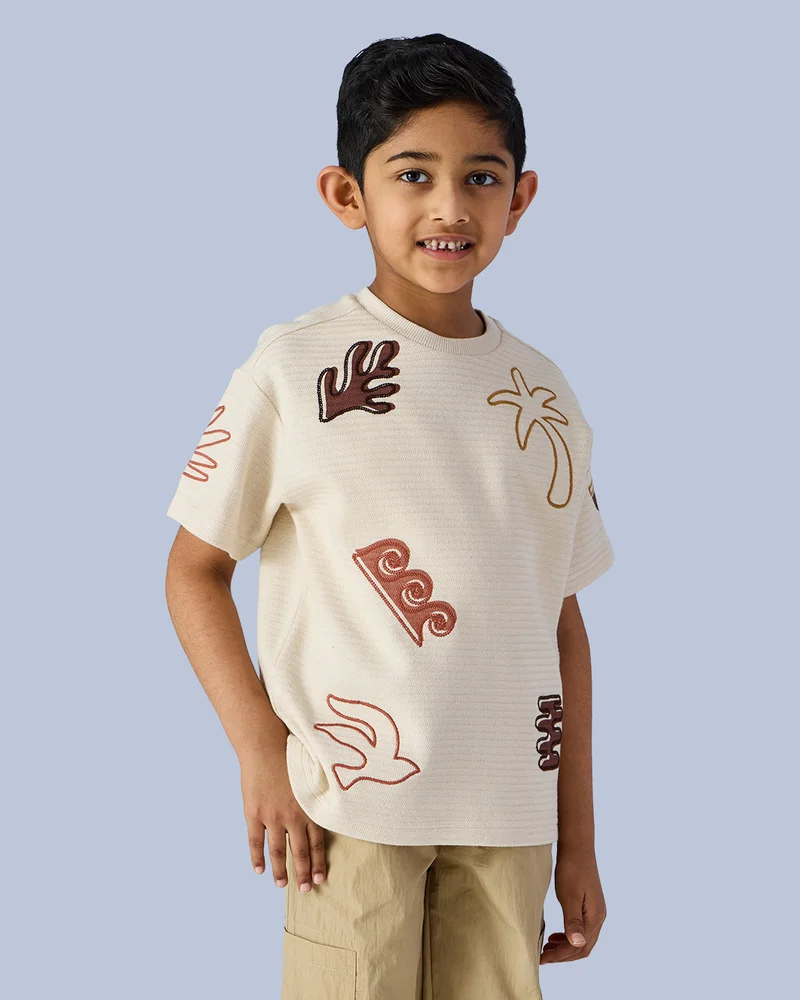 REDTAG Boys White Printed T-Shirt