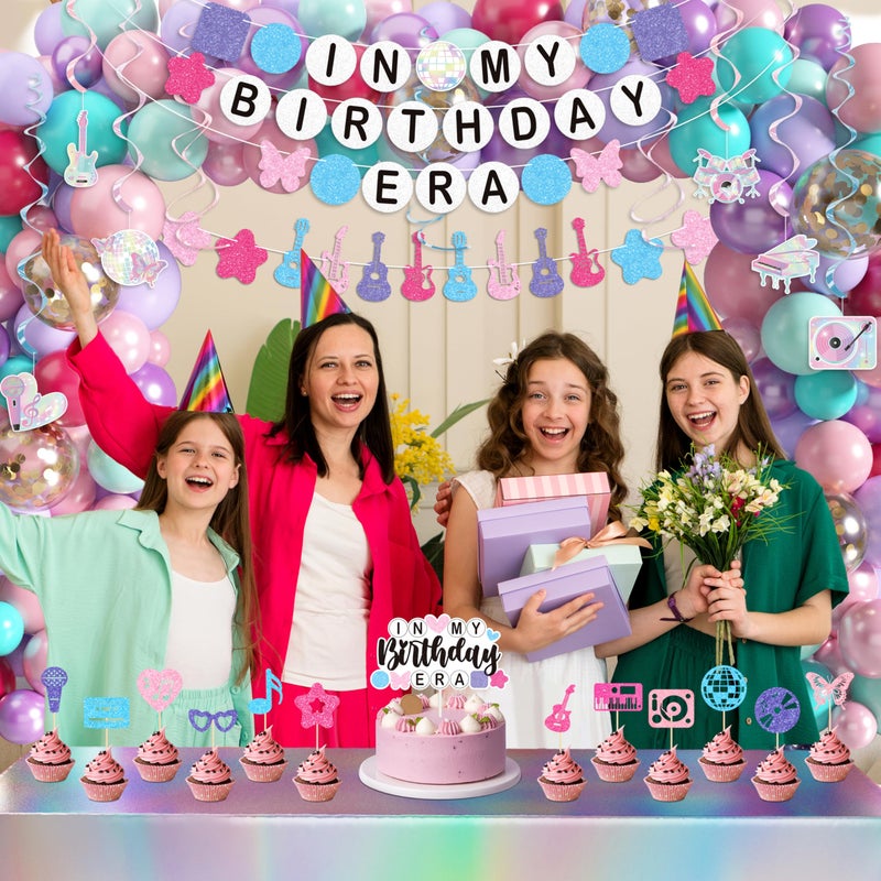 THAWAY In My Birthday Era Decorations, Music Birthday Decorations, Popular Singer Theme Party Supplies for Girls Pink Purple Balloon Arch Friendship Bracelet Garland Backdrop Cake Toppers Hanging Swirls - Image 4