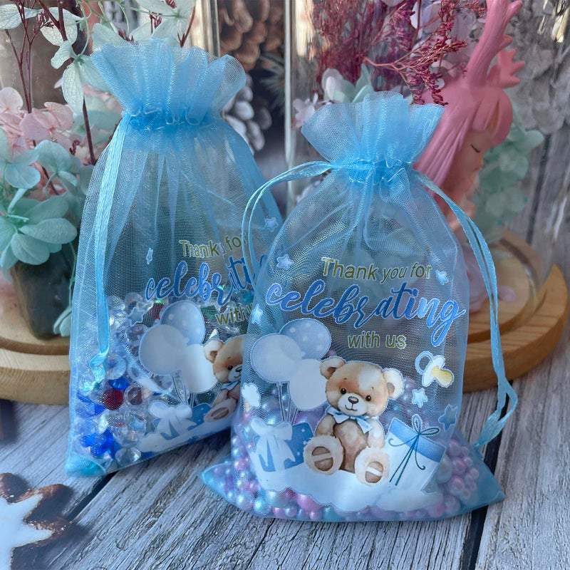 LXKBD 50PCS Organza Bags for Baby Shower Party Favor,4x6 Inch Small Blue Sheer Drawstring Mesh Pouch for Boy Birthday Gift Bag - Image 5
