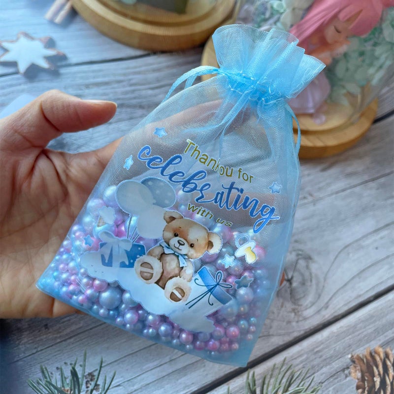 LXKBD 50PCS Organza Bags for Baby Shower Party Favor,4x6 Inch Small Blue Sheer Drawstring Mesh Pouch for Boy Birthday Gift Bag - Image 4