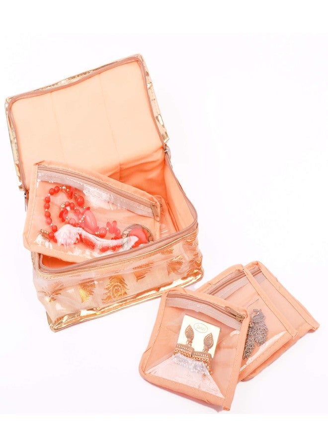 Ankit Traders Women's fabric Makeup Cosmetic Necklace Earrings Vanity Jewelry Organizer Pouches Traveling Kit (Golden-1.) 8 Flaps Sizes - 14.5x23x11 cm - Image 3